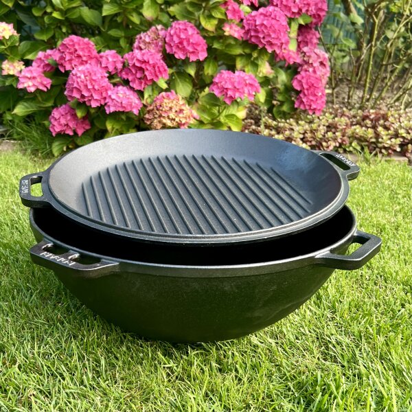 Wok ASIA 12 Liter mit Grilldeckel aus Gusseisen